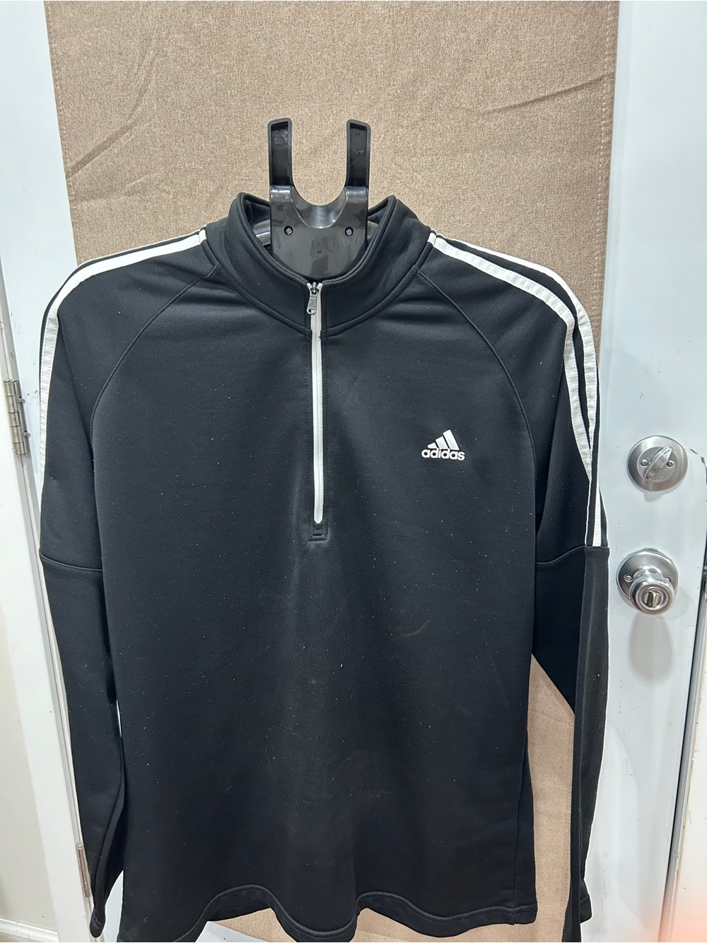 adidas Black Men’s 1/4 Zip Swim Rash Guard with White Stripes